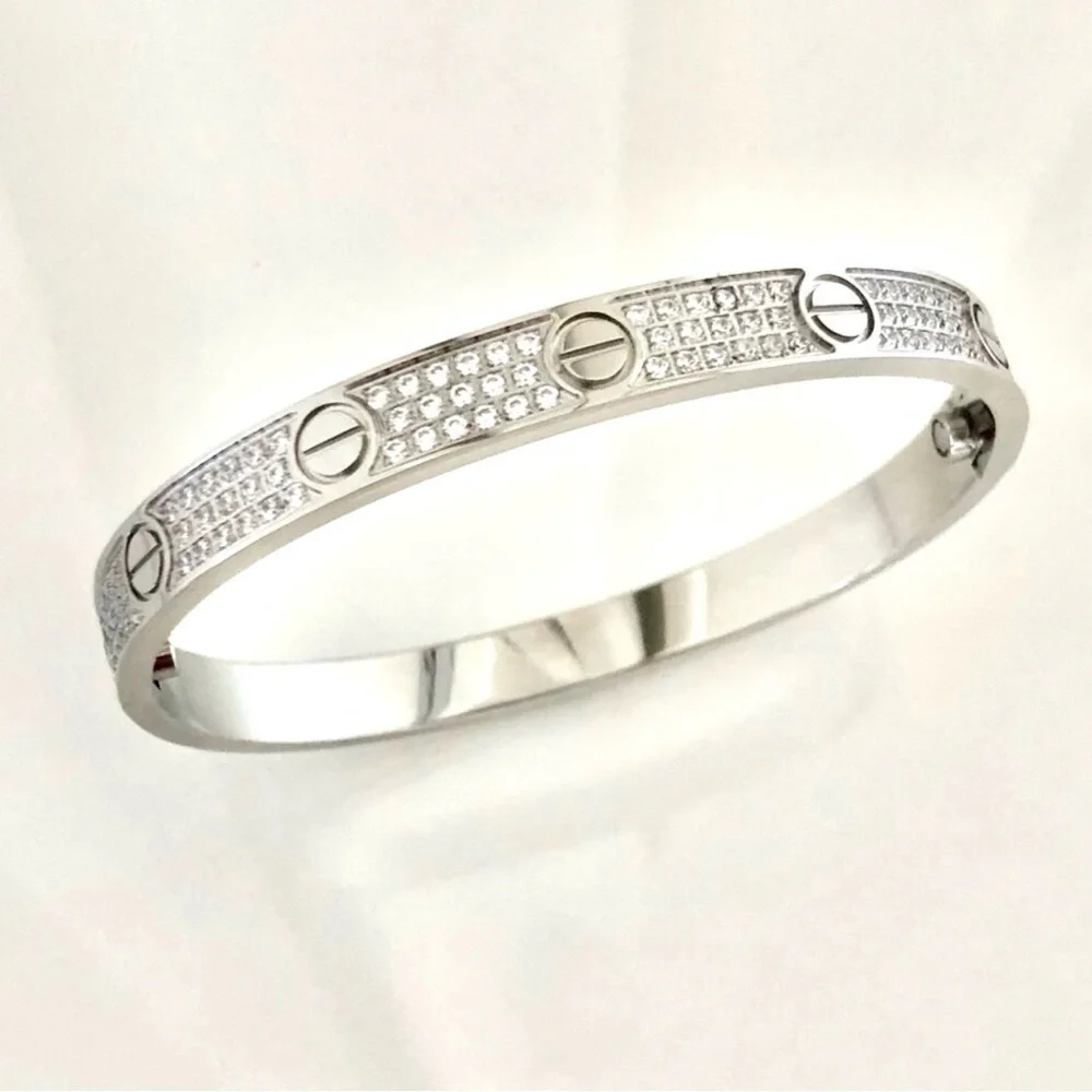 Generic Stainless Steel Pave Diamond Screw Cuff Bangle Bracelet with Screwdriver